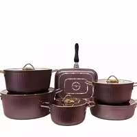 سرویس قابلمه یونیک فلورانس بادمجانی 12 پارچه درب فلت UN-8418