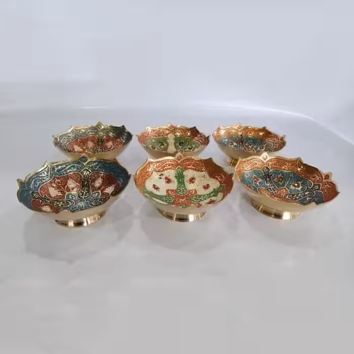 ست پیاله آجیل خوری برنجی هندی مناسب هفت سین ارتفاع 4 قطر 11 سانتی متر کد 110355