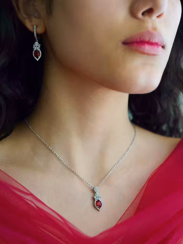 نیمست قلب یاقوت سرخ نقره جواهری کد 00300