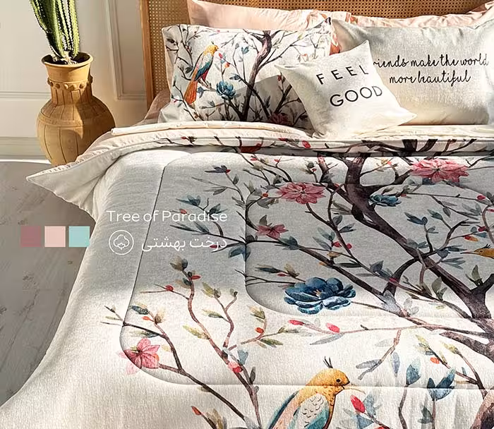 روتختی یک نفره مخمل 4 تکه طرح درخت بهشتی هرمدر