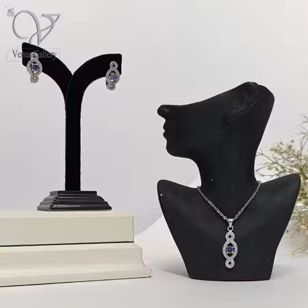 نیم ست نقره جواهری نگین بنفش کد 8870