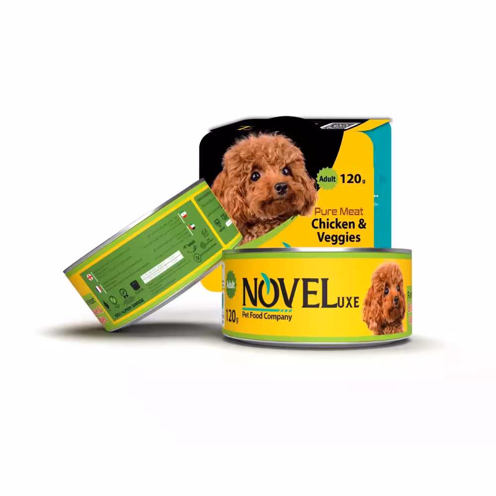 کنسرو گوشت خالص مرغ و سبزیجات 120 گرمی مخصوص سگ