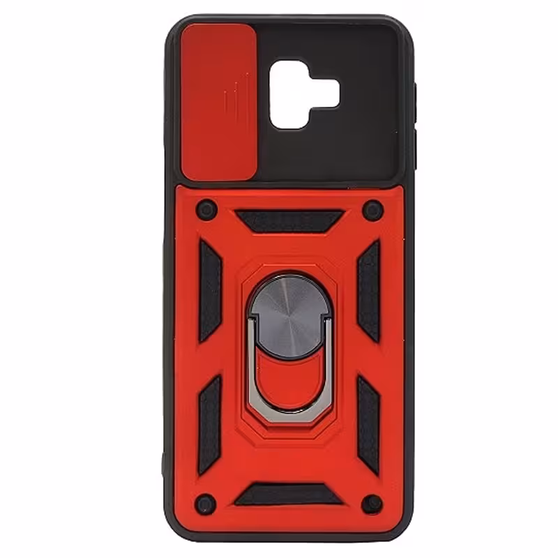 قاب اورجینال اسلاید آرمور مناسب برای گوشی Samsung Galaxy J4 Plus طرح محافظ لنزدار کشویی مجهز به رینگ استندشو و مگنتی