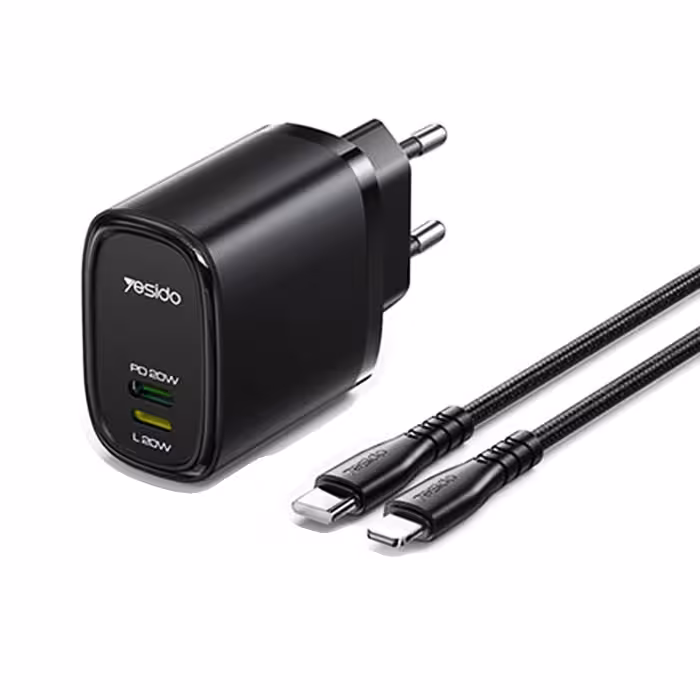 شارژر دیواری یسیدو 20 وات مدل YC44 به همراه کابل لایتنینگ