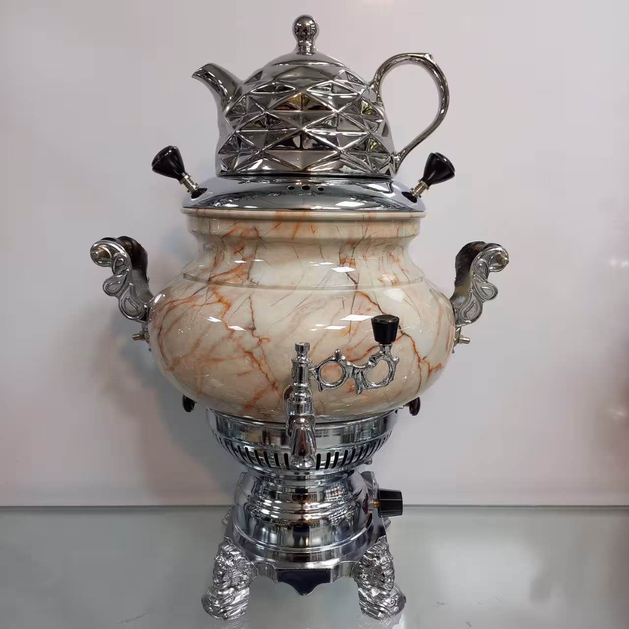 سماور گازی سیلور مدل ویکتوریا سنگی کروم کد 4041