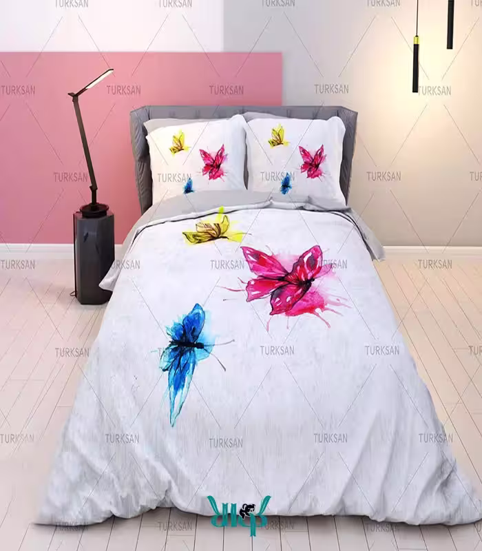 روتختی سفید طرح پروانه دونفره کد d382