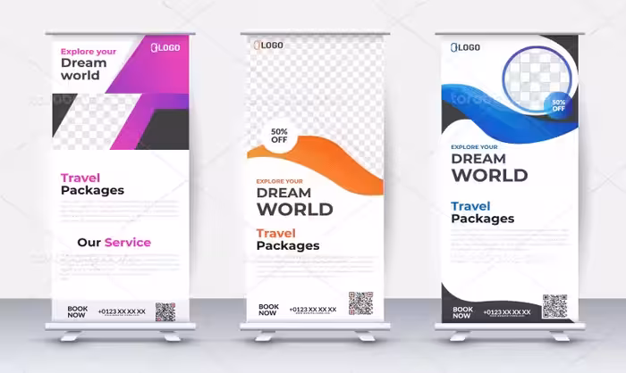 فایل وکتور بنر استند عمودی | گرافیک با طعم تربچه