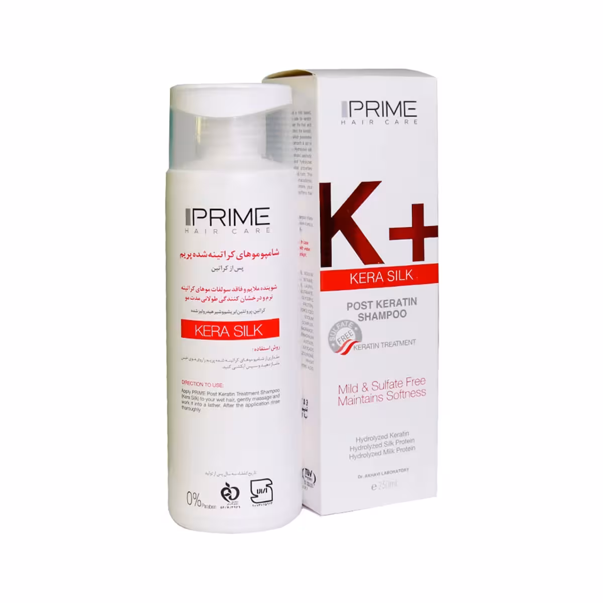 شامپو فاقد سولفات موهای کراتینه شده پریم مدل K حجم 250 میلی لیتر _ Prime K Kera Silk Post Keratin Shampoo 250 ml _ پریم