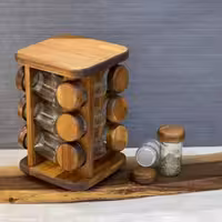 جا ادویه ایستاده مربعی گردان 12 تایی چوب رنگ تیره ( چوب آکاسیا) کد 991240 لوناوود