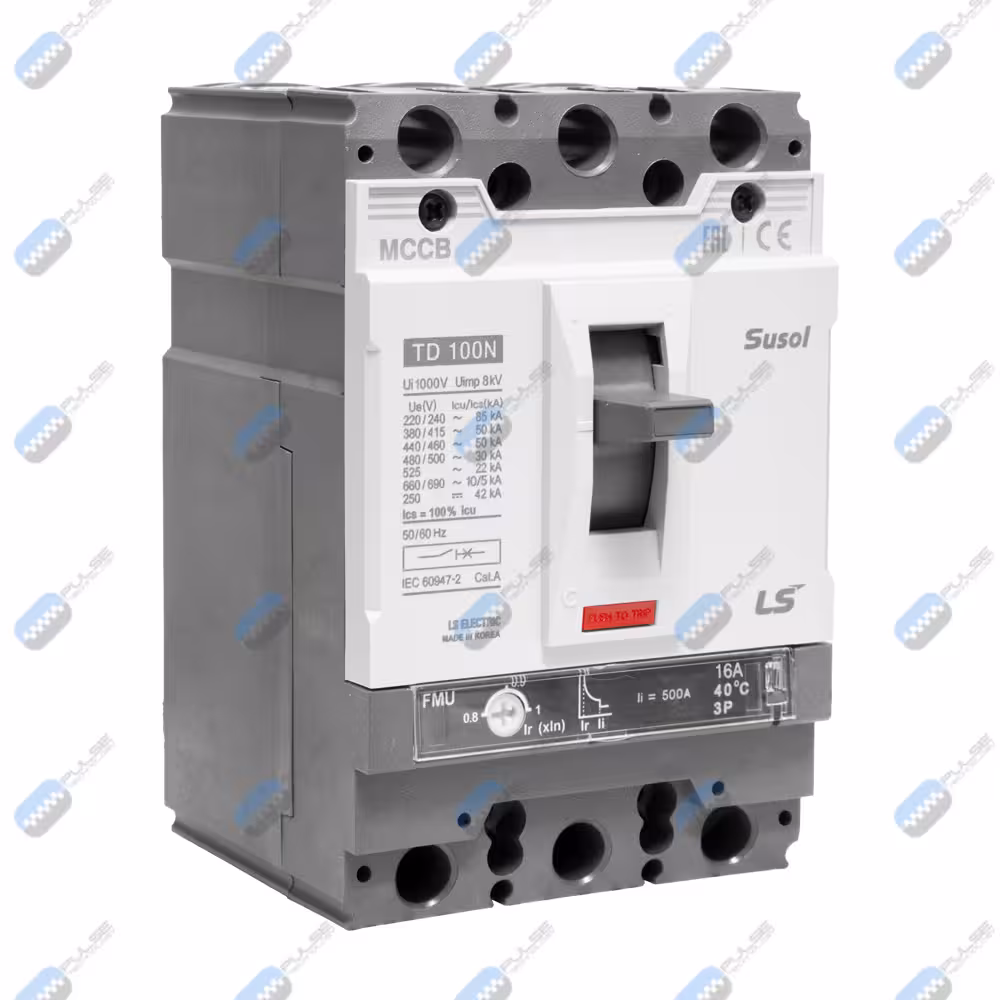 کلید 80 آمپر اتوماتیک کامپکت هیوندای (قابل تنظیم حرارتی/قابل تنظیم مغناطیسی) سه پل سری TD با کد TD100N FMU 80 3 _قدرت قطع 50KA_تنظیم حرارتی: 0.8 الی 1_آمپر فریم 100