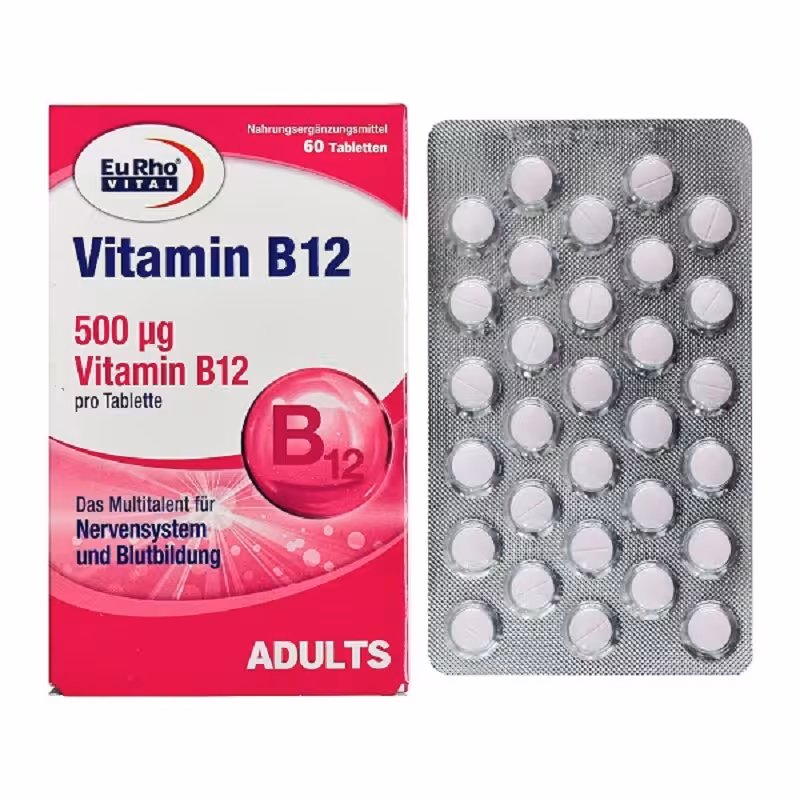 قرص ویتامین ب12 یوروویتال 60 عددی|Eurho Vital Vitamin B12