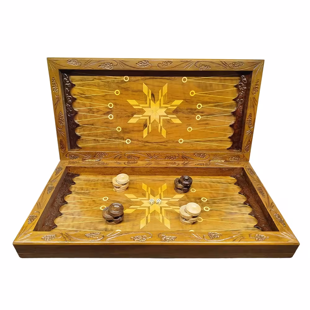 تخته نرد منبت کاری طرح رستم و سهراب بالدار کد T113