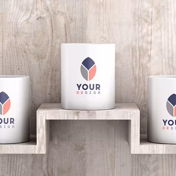 دانلود موکاپ 3 ماگ روی قفسه 0133 برای فتوشاپ