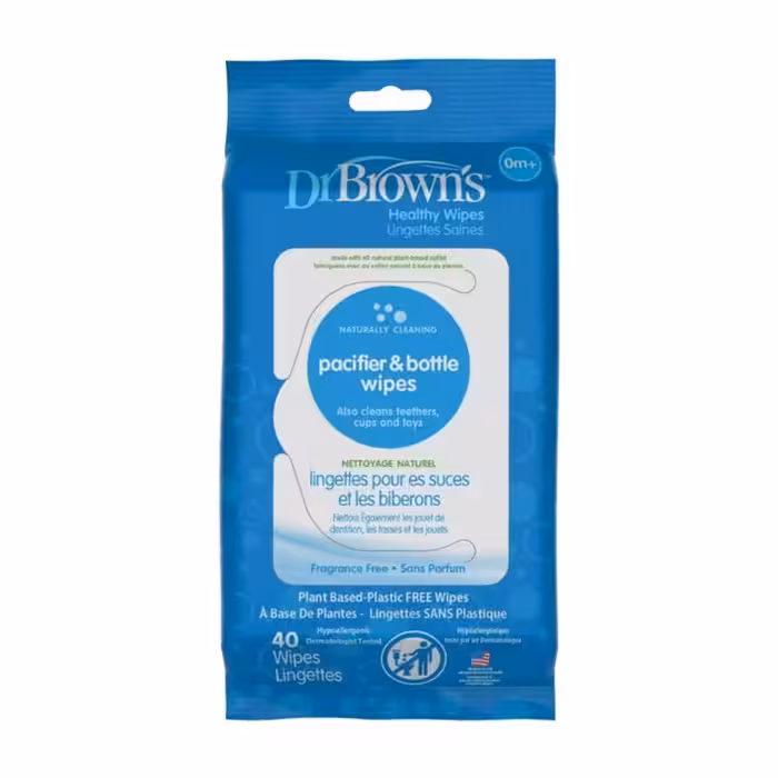 دستمال مرطوب پاک کننده شیشه شیر و پستانک 40 عددی دکتر براونز