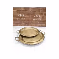 سینی پذیرایی برنجی بیضی دسته دار 4849