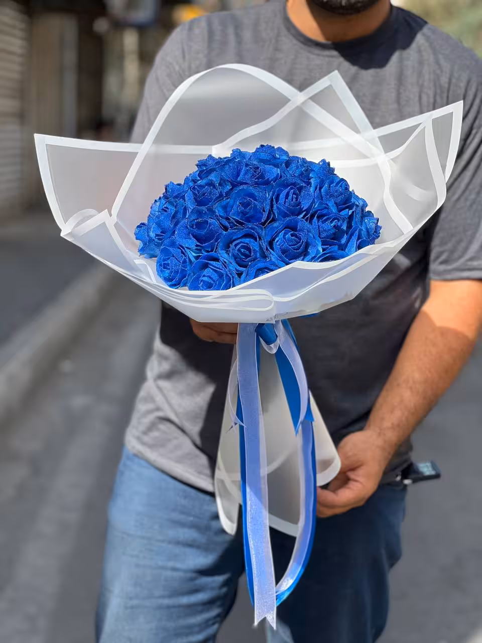 دسته گل رز شاین 30 شاخه آبی (مصنوعی)