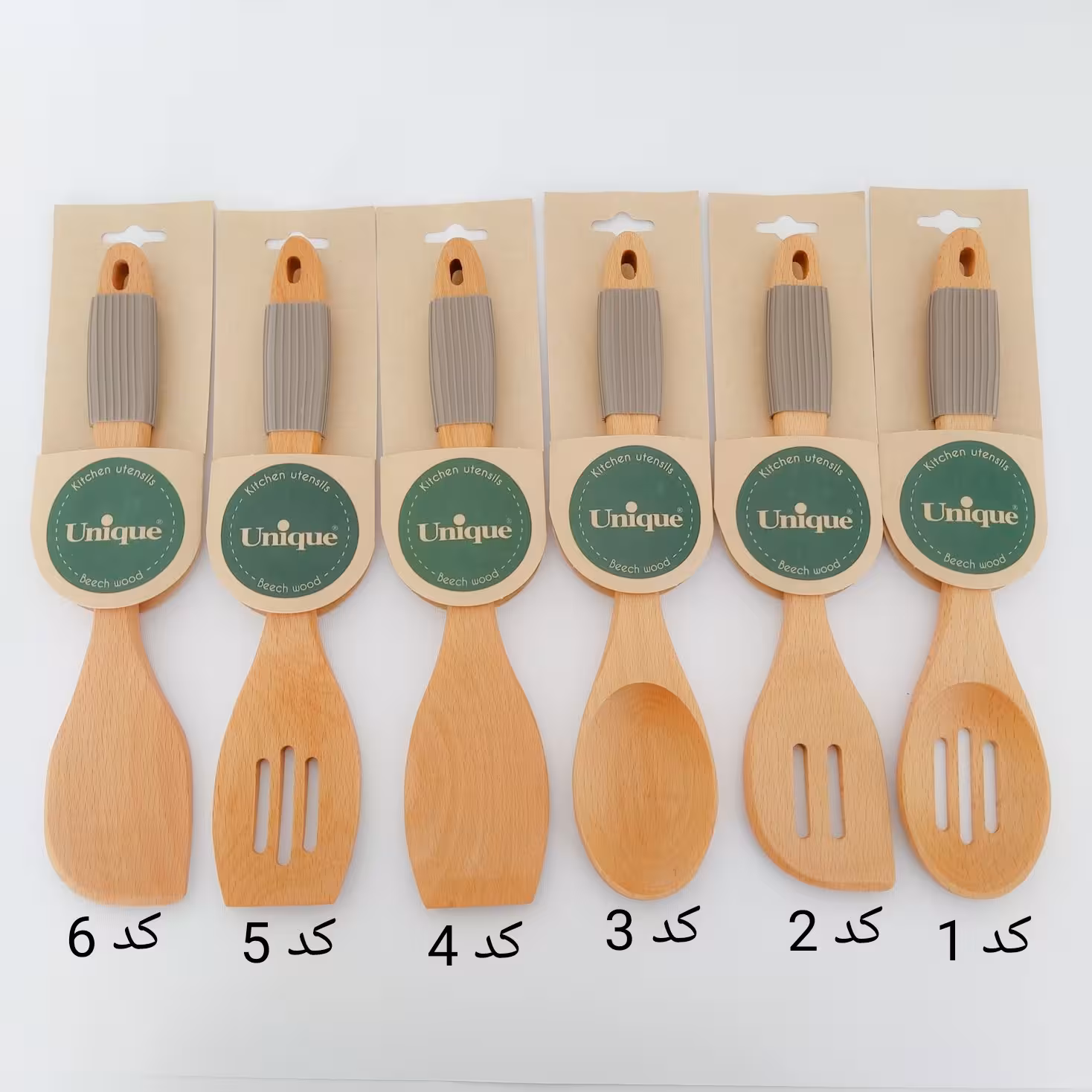 ست کفگیر چوبی ضخیم یونیک اصل دسته سیلیکون مدل UN-1110