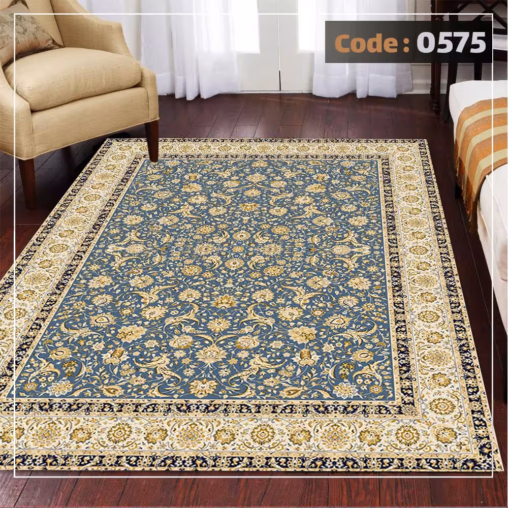 کاورفرش روفرشی دورکشدار گوشه لیفه ای کرم  قهوه ای کد 0575