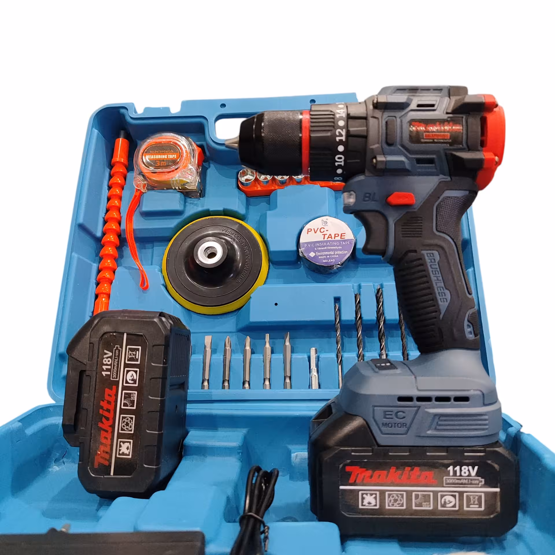 دریل شارژی چکشی ماکیتا صنعتی 118 ولت  دوباتری سه نظام فلزی  پیچگوشتی شارژی ماکیتا با کیف و لوازم جانبی کامل کیفیت عالی