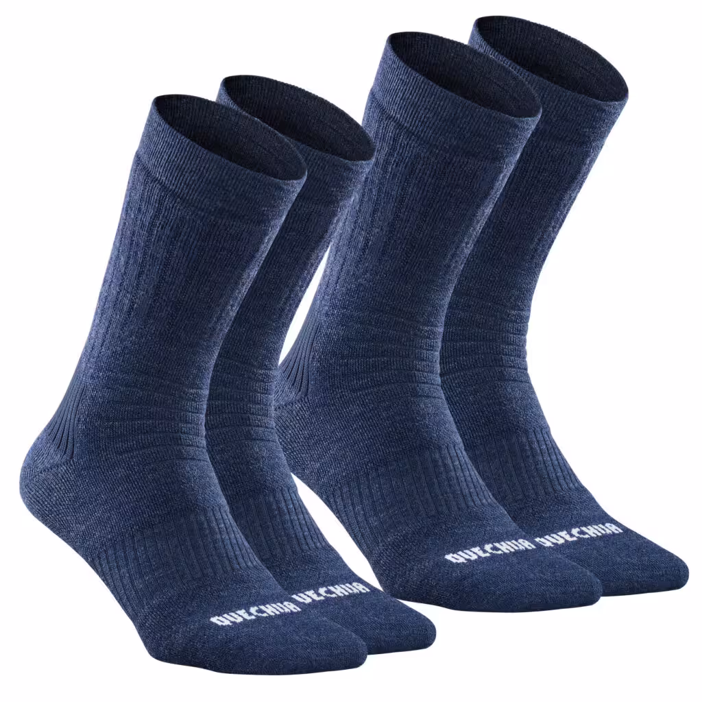 جوراب زمستانه ساق بلند کچوا – 2 جفت Quechua Adult Outdoor Long Winter / Thermal Socks – Blue – 2 Pairs – SH100 Mid