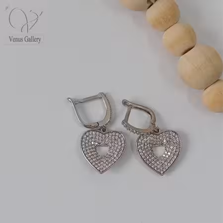 گوشواره نقره جواهری دخترانه طرح قلب پرنگین کد8249