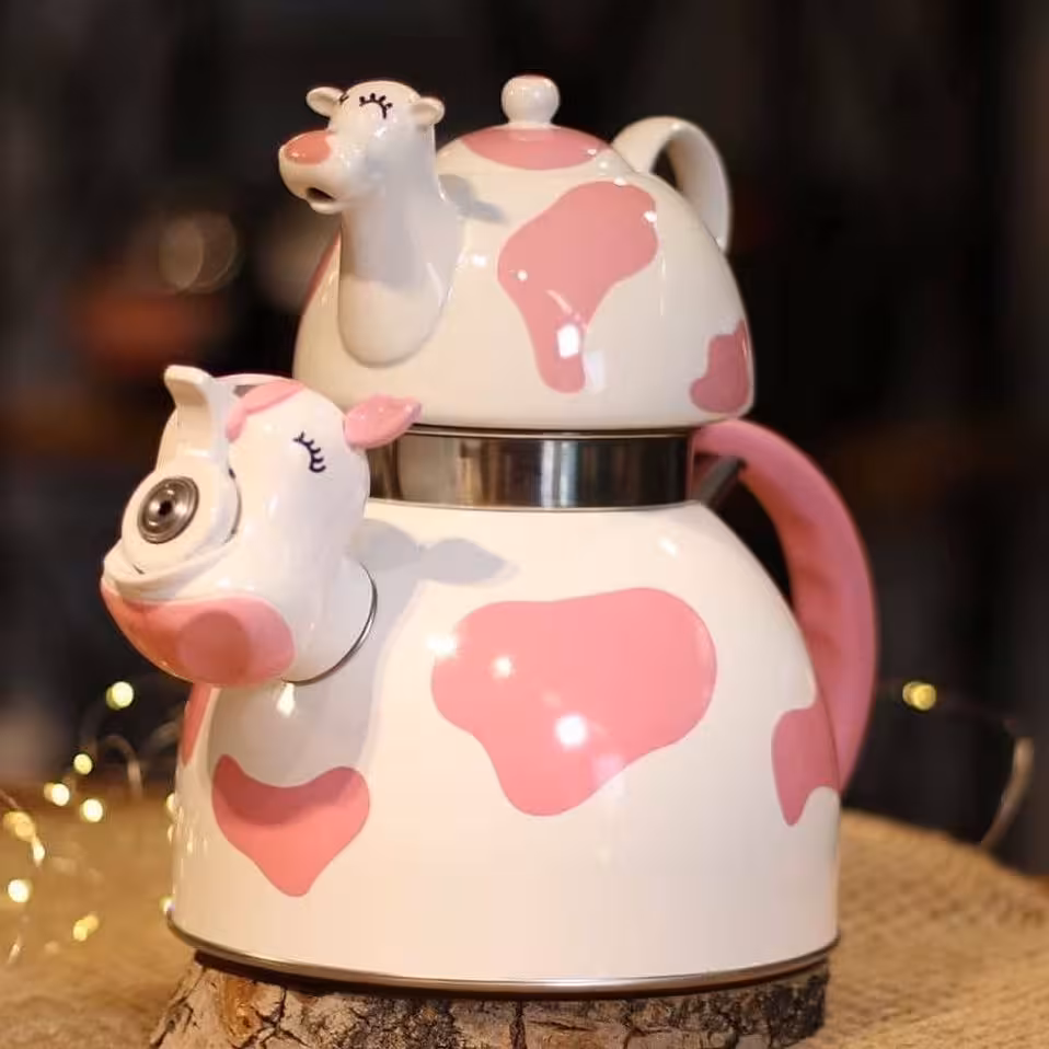 کتری و قوری لعابی طرح گاوی بسیار جدید