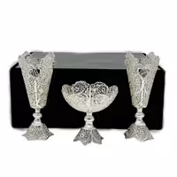 ست هدیه نقره گلدان ملیله کاری و قندان