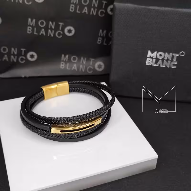 دستبند چرم مون بلان طلایی