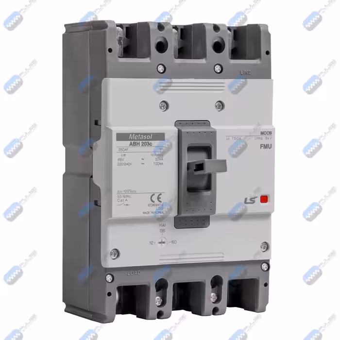 کلید 200 آمپر اتوماتیک کامپکت هیوندای (قابل تنظیم حرارتی/قابل تنظیم مغناطیسی) سه پل سری ABH با کد ABH203C / 200 _قدرت قطع 50KA_تنظیم حرارتی: 0.7 الی 1_آمپر فریم 250