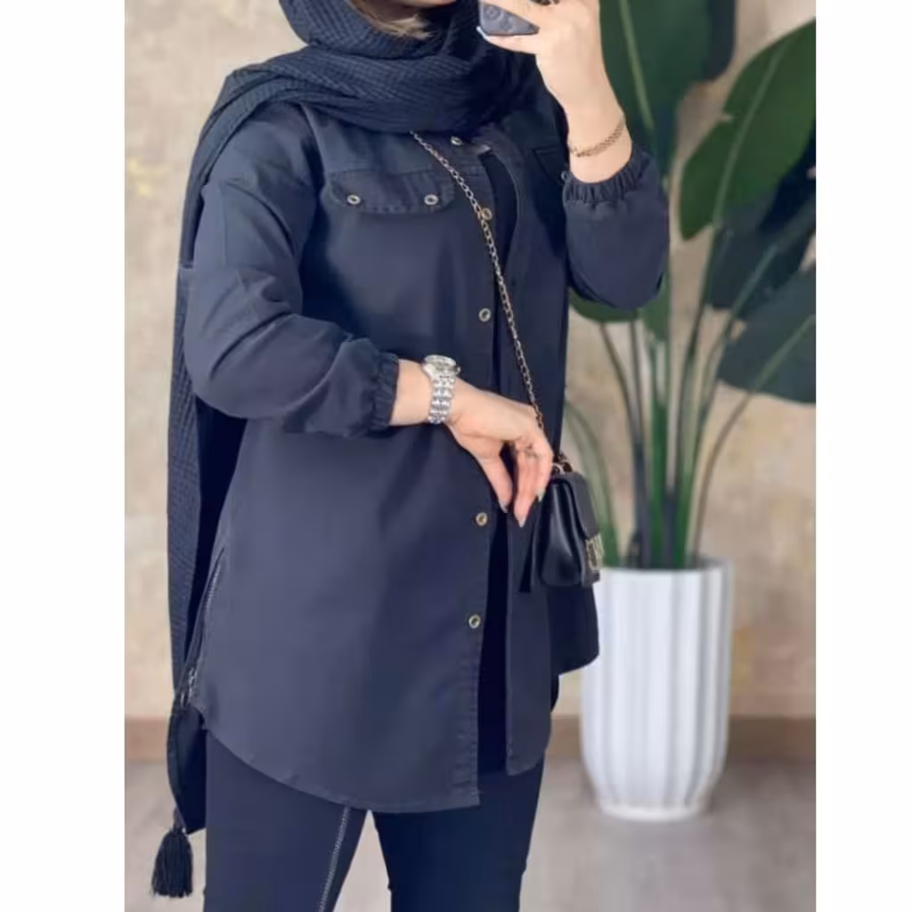 مانتو بهاره جنس جین سنگشور شده درجه یک بغل زیپ
