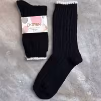 جوراب ساقدار پشمی اکمن طرح ژاکارد مشکی لب سفید