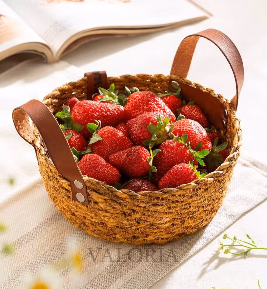 سبد دسته چرم حصیری16 سانت