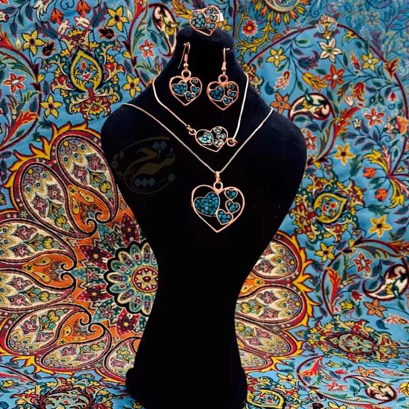 ست زیورآلات مسی فیروزه کوبی مدل 3