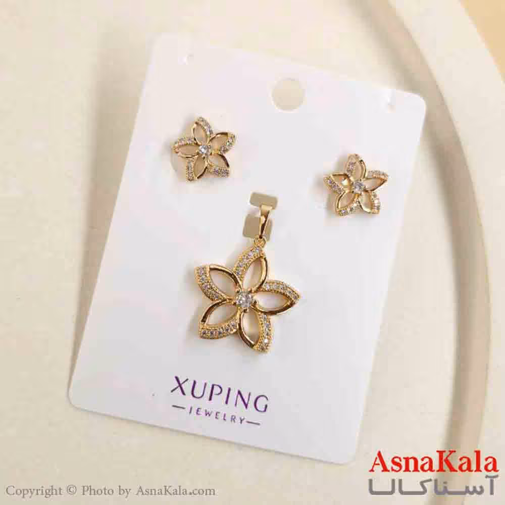 نیم ست زنانه ژوپینگ مدل گل شامل گوشواره و گردنبند کد NIM14802W