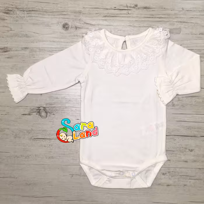 بادی کودک دخترانه آستین بلند یقه توری سفید