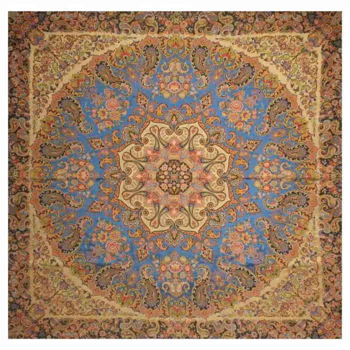 رومیزی مربع ترمه ابریشم تار سفید کد TRM102