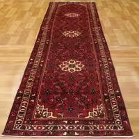 فرش دستباف موسي خان بلاغي طرح 3 ترنج سایز كناره رنگ زمینه لاكي رنگ حاشیه كرم کد 40004