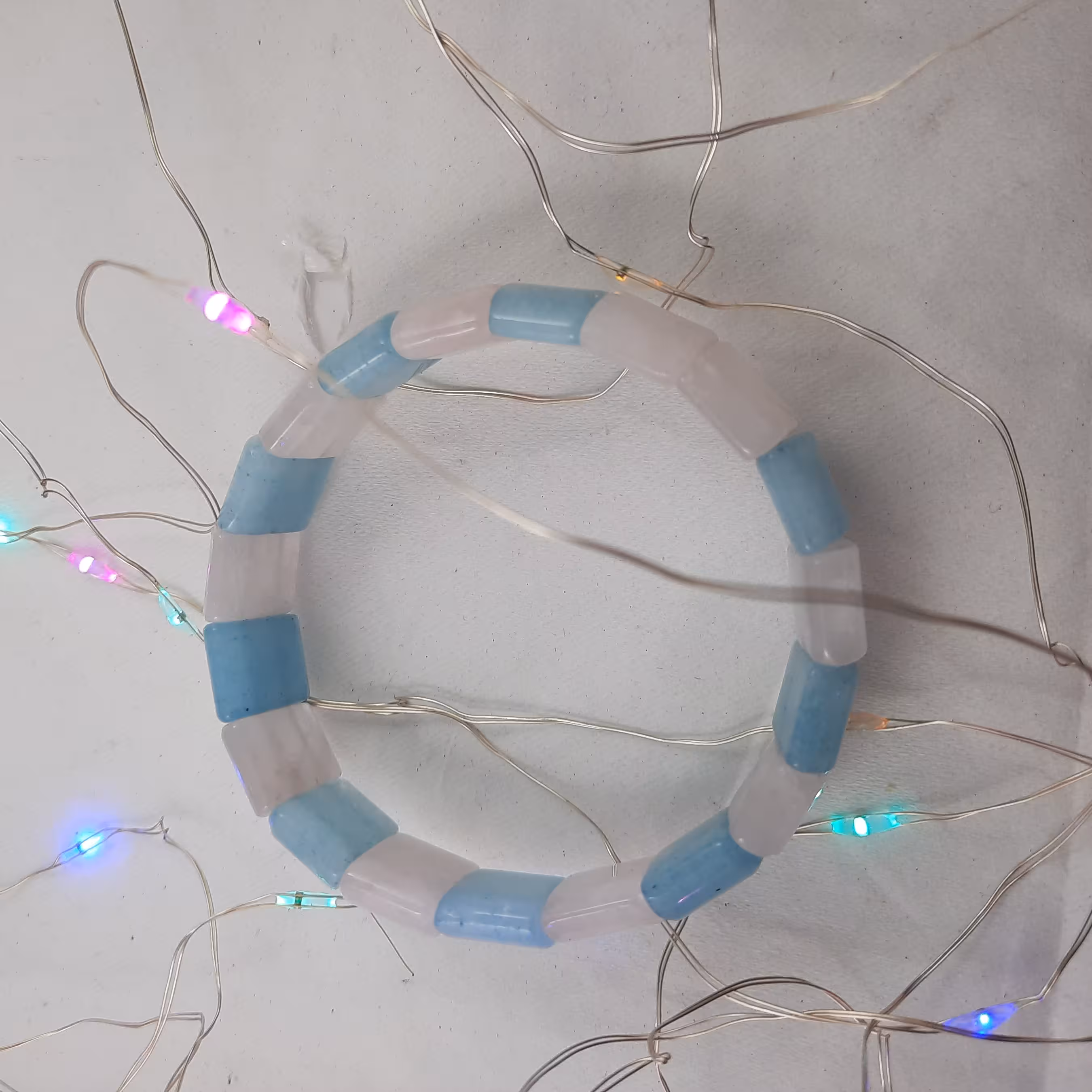 دستبند تمام سنگ اکوامارین رز کوارتز