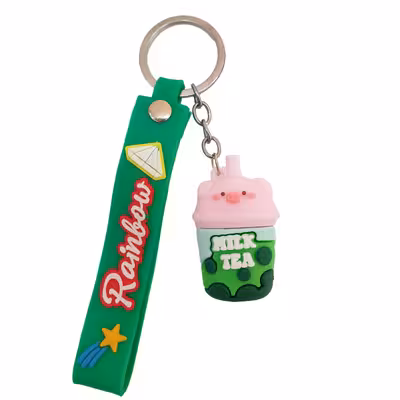 جاکلیدی مدل سیلیکونی طرح لیوان چای شیری و سر خوک کد DB20