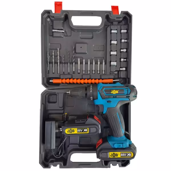 مجموعه 40 عددی دریل پیچ گوشتی شارژی سه نظام 10 میلیمتر 88 ولت جاب مدل JB-8827 PRO