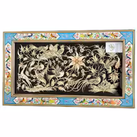 تابلو قلمزنی با قاب خاتم کاری گل و بلبل آبی روشن 42در72