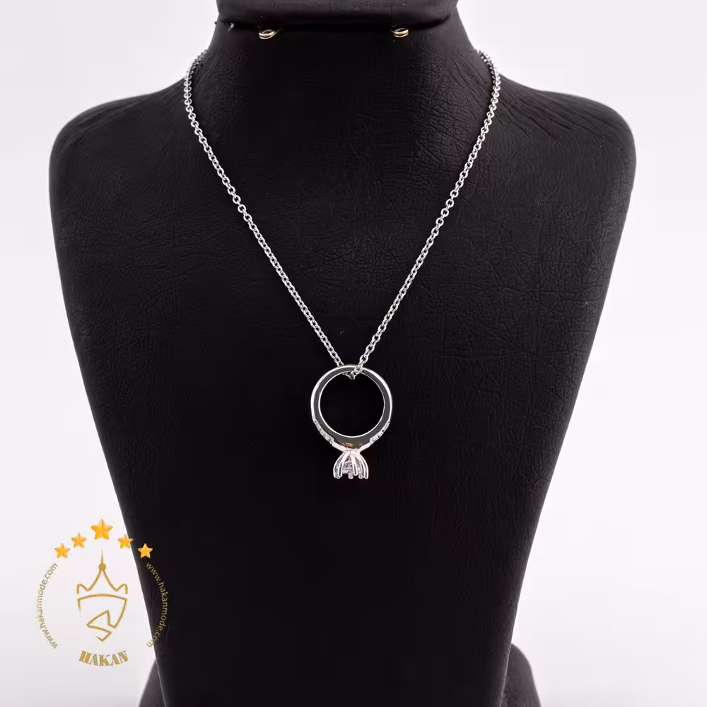 گردنبند نقره طرح  انگشتر الماس نشان | HS 374