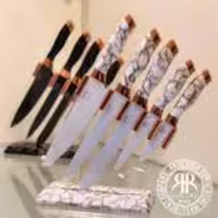 BOBSSON بابسن  سرویس کارد 6 پارچه شیشه ای ماربل سفید  10384