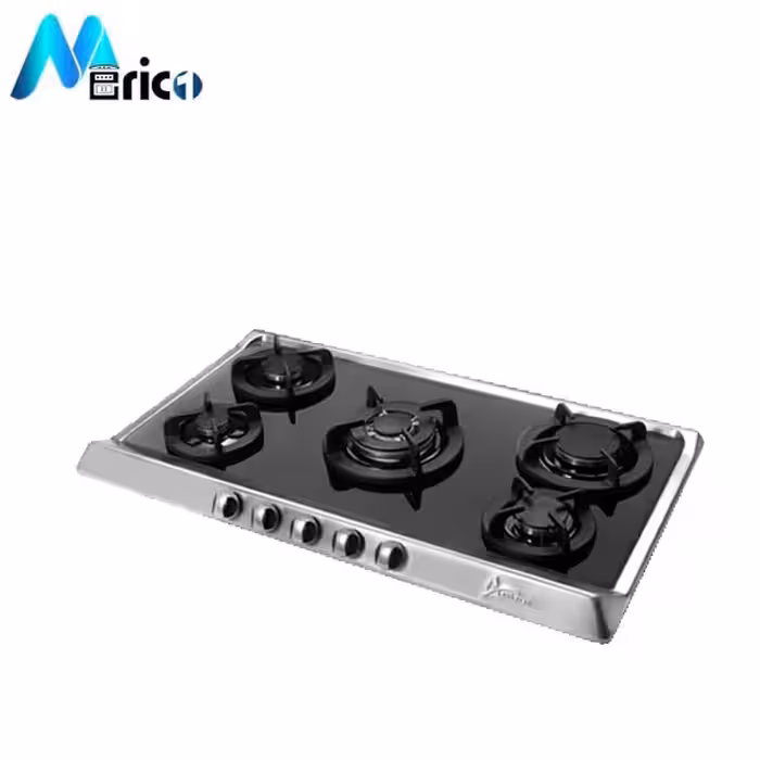 گاز رومیزی اخوان کد G117 پنج شعله استیل و شیشه مشکی