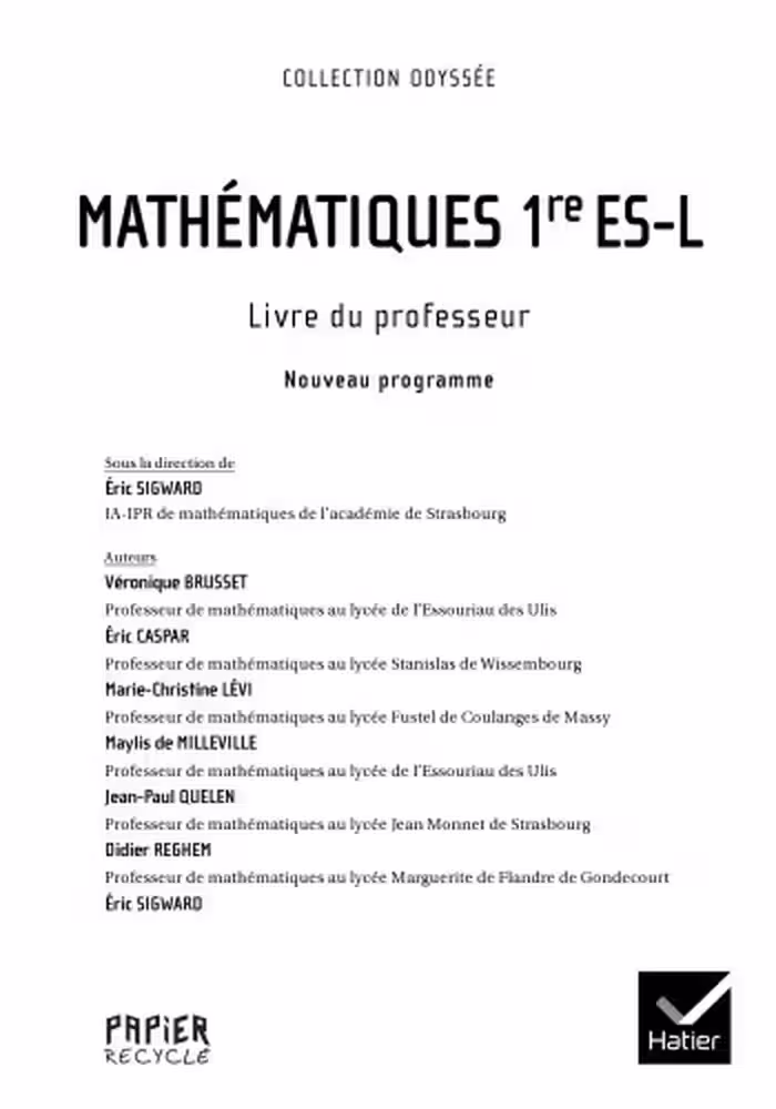 خرید و دانلود نسخه کامل کتاب Mathématiques Première ES-L - Livre du professeur