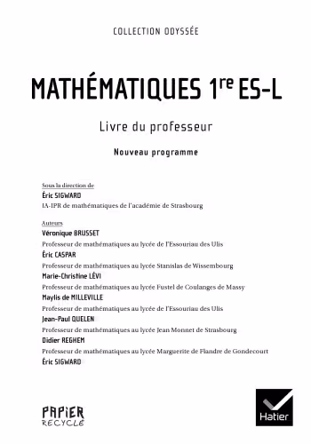 خرید و دانلود نسخه کامل کتاب Mathématiques Première ES-L - Livre du professeur