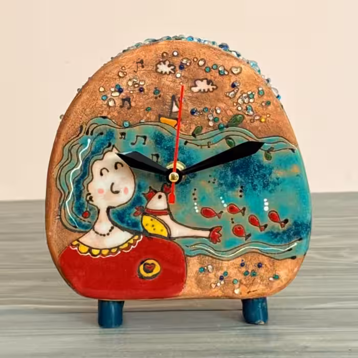 ساعت رومیزی رنگین گلس طرح نه