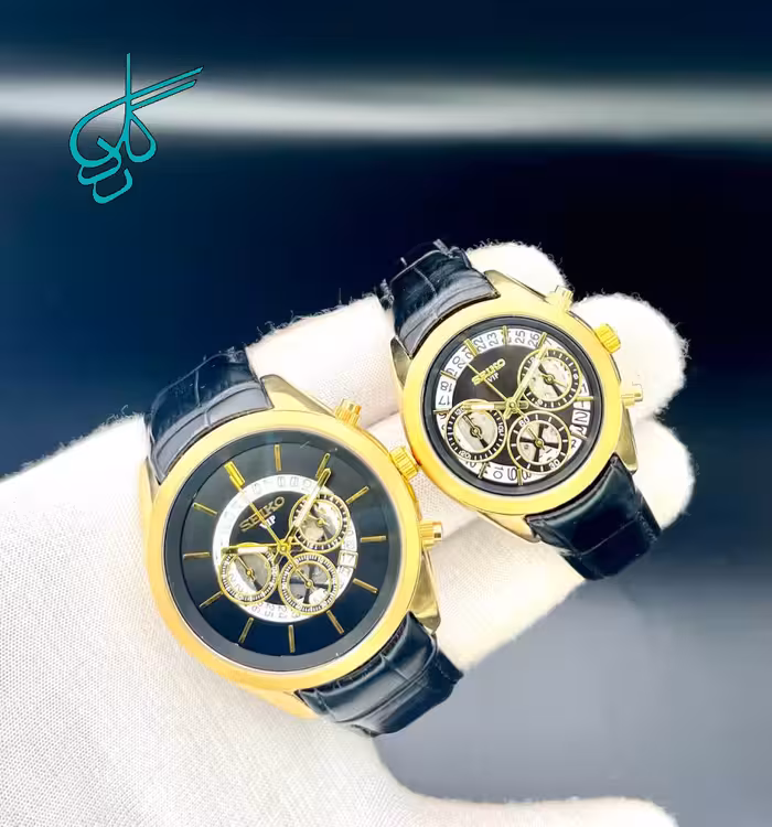 خرید ست ساعت زنانه و مردانه چرمی مارک سیکو سه موتوره فعال (کرنوگراف) موتور ژاپن کد 2117294 - ردگل