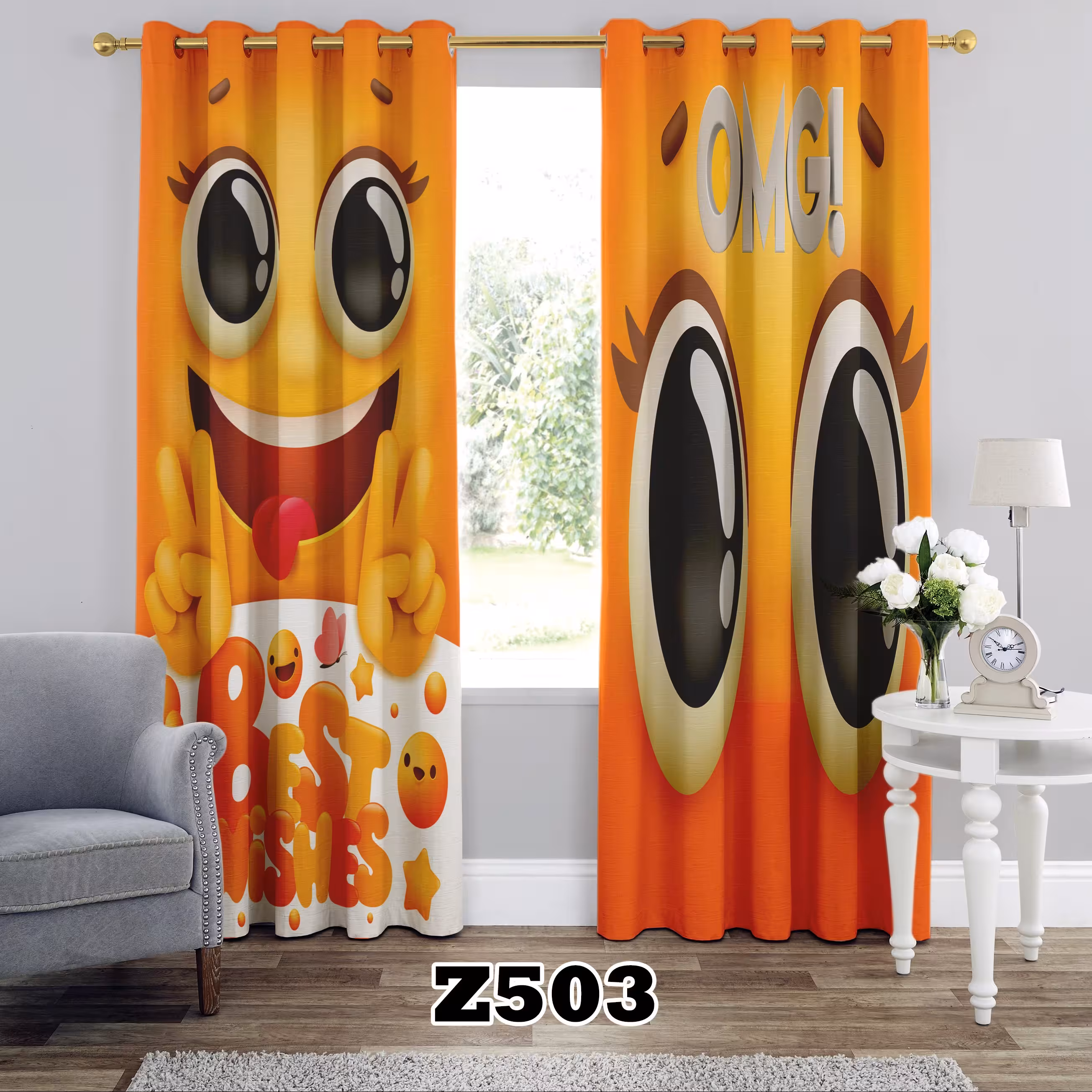 پرده اتاق خواب چاپی طرح دخترانه کد Z503 تک قواره ارتفاع 300 عرض 140 سانت