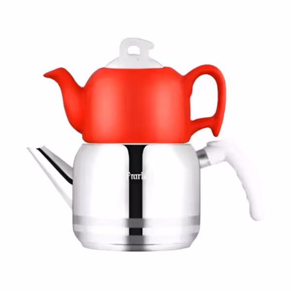 کتری و قوری قرمز دسته سفید پرارین